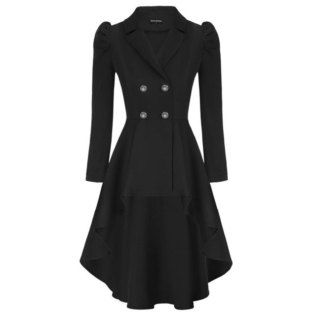 Long Coats For Women HighLow Hem Coat Steampunk Long Puff Sleeve Stand