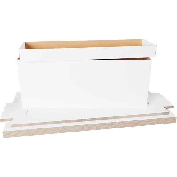 Long Comic Book Storage Box - 8 Count, White Corrugated Cardboard, Stackable with Lid