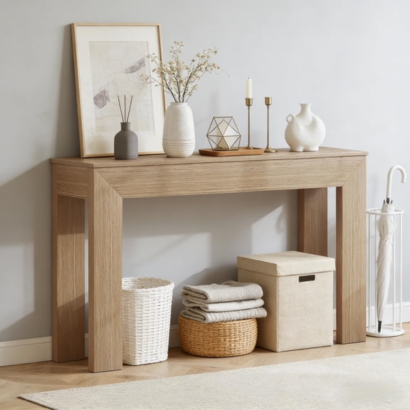 Long Console Table 47.2In Light Wood Grain Modern Narrow Slim Entryway Sofa Table Hallway Living Room Bedroom Foyer Kitchen Accent Wall Mountable Felt Pads Floor Protection 44 lbs Capacity Home Decor