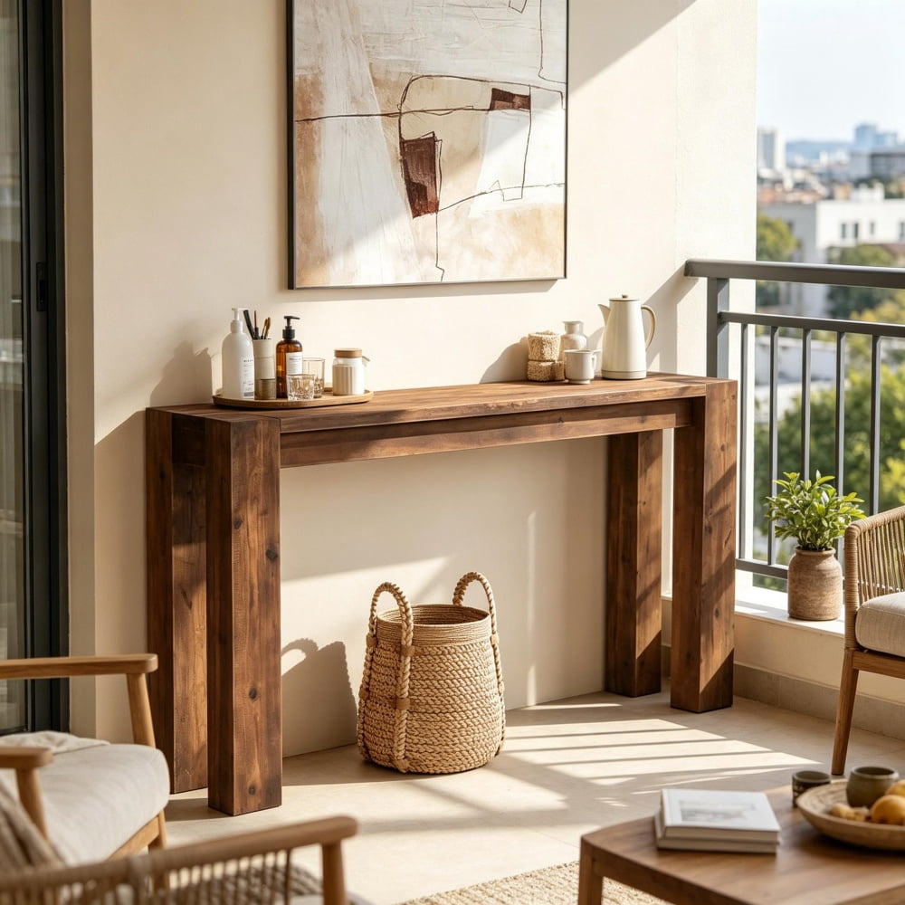 Long Console Table, Solid Wood, 73.4 in L x 9.4 in W x 16.1 in H, Rustic Farmhouse Entryway Table
