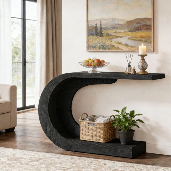 Long Console Table with Wave-Inspired C-Shape Design