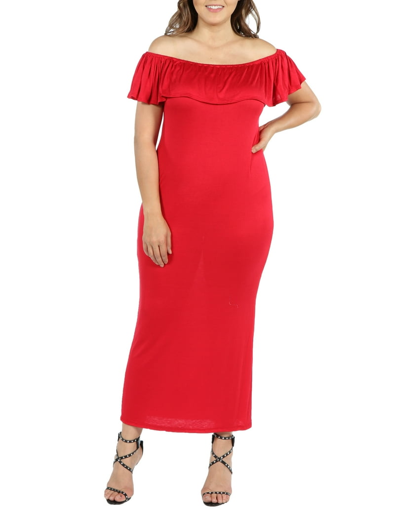 long cool woman in a red dress Long Cool Woman Off the Shoulder Plus Size Dress