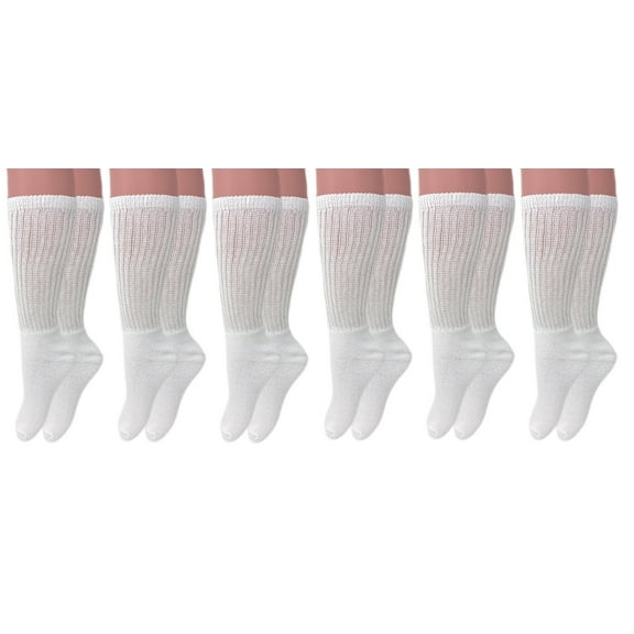 Long Cotton Cushion Casual Crew Socks White 6 Pairs Size 9-11
