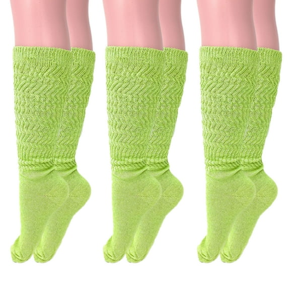 Long Cotton Lightweight Slouch Socks 3 PAIRS Lemon Green Boot Socks Size 9-11