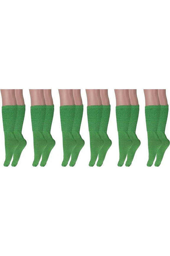 Long Cotton Lightweight Slouch Socks for Women Shoe Size 5 to 10 6 Pairs (Forest Green)