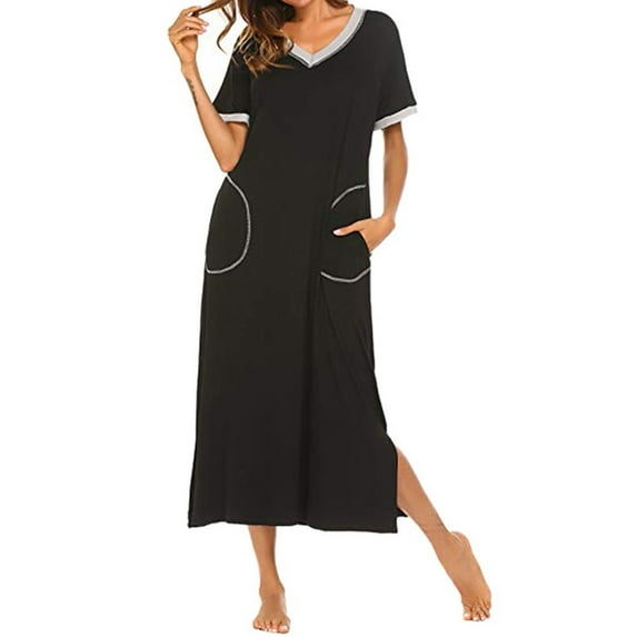 Long Cotton Nightgown For Women Ultra-Soft Short Sleeve Nightshirt Outer Wearing Sleepwear With Pocket, 2025 Clearance
