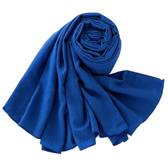 Long Cotton Scarf for Women, Lightweight Thin Neck Scarf, Shawl Wrap for Spring Summer Fall, Soft Fashion Accessory for Travel, Office, Party, Daily Wear, Elegant Style Blue