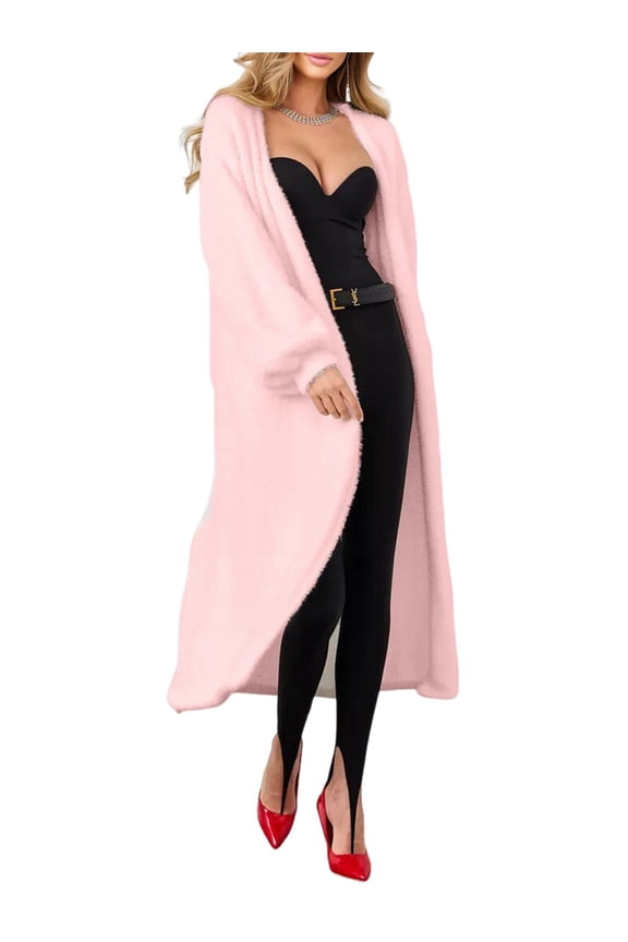 Long Cozy Fuzzy Furry Cardigan Sweaters Women Casual Open Front Long Sleeves Mohair Sweaters Light Pink One size