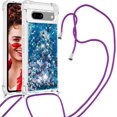 thumbnail image 1 of Long Crossbody Lanyard Clear Case for Google Pixel 7a with Adjustable Neck Strap, Glitter Sparkly Bling Quicksand Phone Cover Cases for Google Pixel 7a QKG Blue, 1 of 14