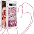 thumbnail image 1 of Long Crossbody Lanyard Clear Case for Google Pixel 7a with Adjustable Neck Strap, Glitter Sparkly Bling Quicksand Phone Cover Cases for Google Pixel 7a QKG Rose Gold, 1 of 14