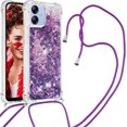 thumbnail image 1 of Long Crossbody Lanyard Clear Case for Samsung Galaxy A04E with Adjustable Neck Strap, Glitter Sparkly Bling Quicksand Phone Cover Cases for Samsung Galaxy A03 / A04E / M04 /F04 QKG Purple, 1 of 14