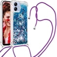thumbnail image 1 of Long Crossbody Lanyard Clear Case for Samsung Galaxy A04E with Adjustable Neck Strap, Glitter Sparkly Bling Quicksand Phone Cover Cases for Samsung Galaxy A03 / A04E / M04 /F04 QKG Blue, 1 of 14