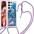 thumbnail image 1 of Long Crossbody Lanyard Clear Case for Samsung Galaxy S23 Ultra (Not S23) with Adjustable Neck Strap, Glitter Sparkly Bling Quicksand Phone Cover Cases for Samsung S23 Ultra QKG Blue, 1 of 14