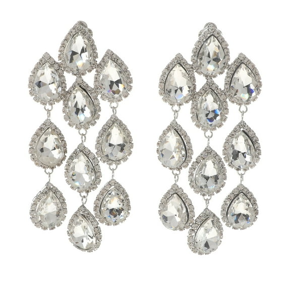 Long Crystal Clip-On Earrings