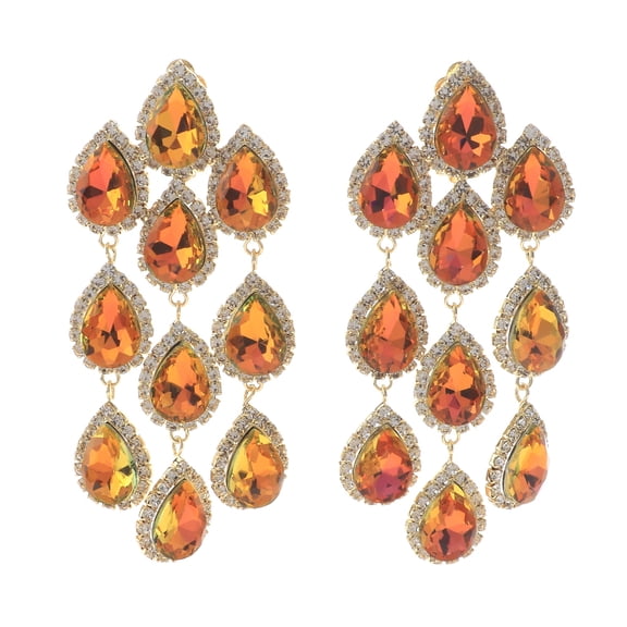 Long Crystal Clip-On Earrings