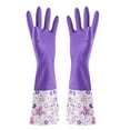 thumbnail image 1 of Long Cuff Flocked Rubber Cleaning Gloves - Cotton Lined Dishwashing Gloves Anti-Slip Household Chores Protection Hot Water Resistant(Purple), 1 of 5