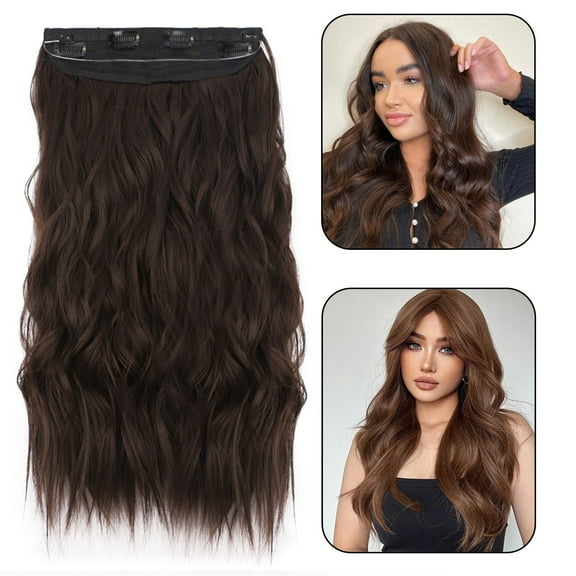 Long Curly Hair Extensions Black Brown Wig for Women - Elastic Fish Line Traceless Design for Natural