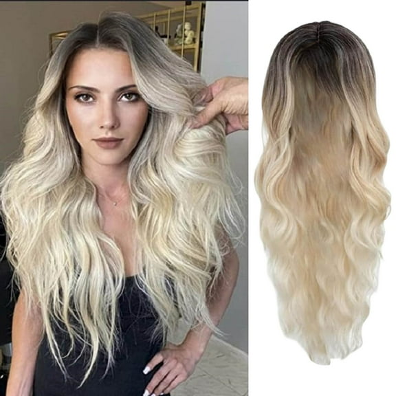 Long Curly Human Hair Wig Gradient Color Synthetic Party Wig for Women 28 Inch Heat Carnival Wig