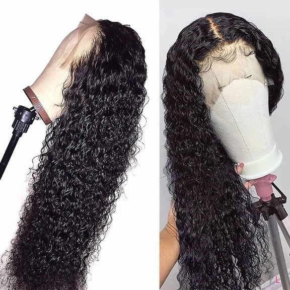 Long Curly Human Hair Wigs for Women Deep Wave Fluffy Texture Natural Look Breathable Lace Cap Adjustable Straps