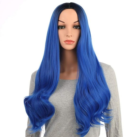 Long Curly Multi-Color ColorfulHair Full Wigs - Charming Lolita Cosplay Party Evie Wig For Women (Black Root Blue Ombre)
