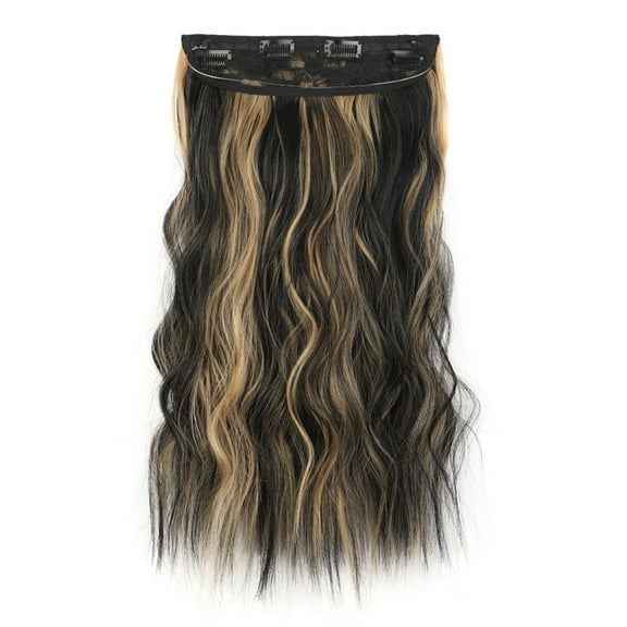 Long Curly Wig for Women with Yellow Brown Highlights and Elastic Fishing Line for Enhanced Volume - Traceless Design