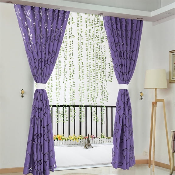 Long Curtains Set of 2, Solid Sheer Curtain Scarf Drapes Rod Pocket Crushed Window Panels for Bedroom Living Room Kitchen, 2 PCS Vines Leaves Tulle Door Window Curtain Drape