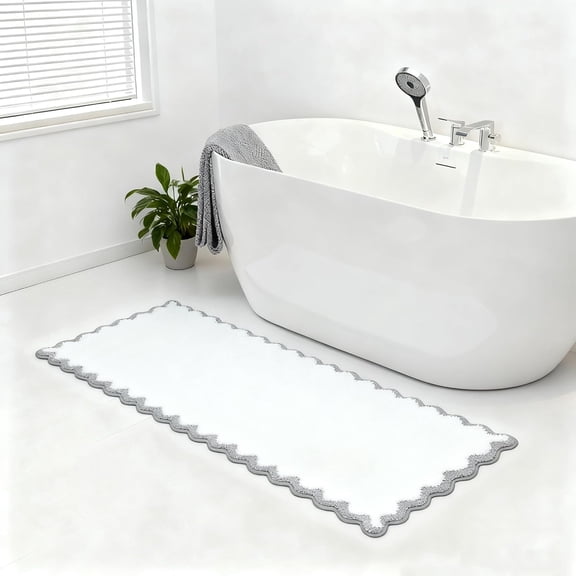 Long Cute Scalloped Bathroom Rugs Runner, Fun Gray Plush Microfiber Scallop Bath Mats Non Slip Washable Quick Dry Absorbent, Rug Carpet for Bathtub Sink Laundry Room Bedroom, 24x59