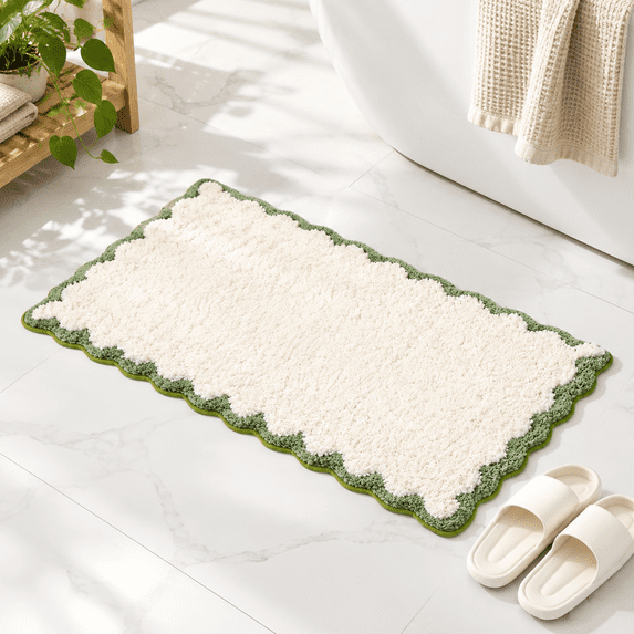 Cute Mini Rugs Long Cute Scalloped Bathroom Rugs Runner Fun White And Green Plushfiber ...