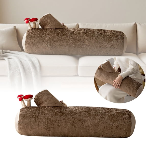 Long Cylinder Mushroom Pillow - Tree Log Decorative Throw for Sofa, Bay Window, Bed, Forest Theme Bolster Pillow, Washable Accent for Anthropology Fall Decor