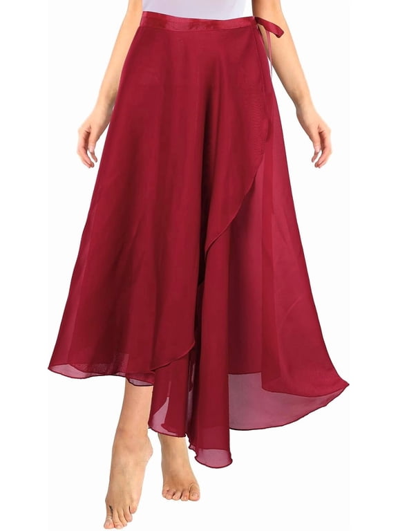 Long Dance Wrap Skirt Women Ladies Long Sheer Dance Skirts Ballet Wrap Skirt Chiffon Skirt with Adjustable Belt