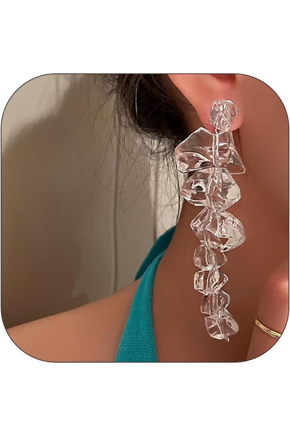 Long Dangle Ice Cube Earrings for Women Irregular Clear Earrings Crystal Clear Earrings Geometric Earrings Fun Earrings for Women Unique Gifts for Women
