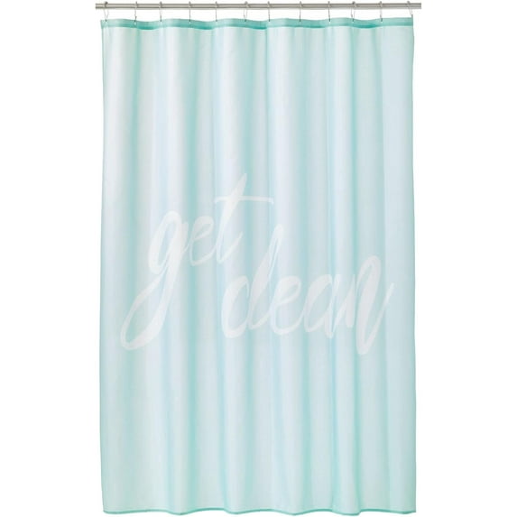 Long Decorative Get Clean Print - Easy Care Fabric Shower Curtain with Reinforced Buttonholes, for Bathroom Showers, Stalls and Bathtubs, Machine Washable - 72" x 84" - White/Mint