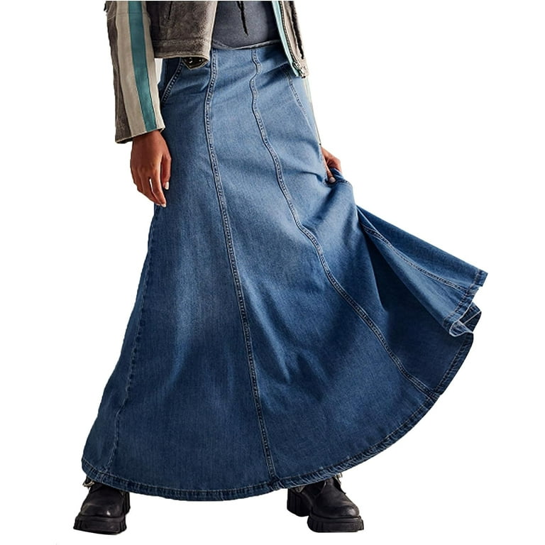 Long Denim Skirts for Women Plus Size Floor Length A Line Flared Maxi Jean Skirts with Pockets Walmart