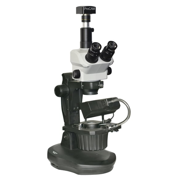 Long Distance 115mm/5' Wide Field 22mm Higest Zoom 1:9 Advanced Jewel Gem Inspection Zoom Trinocular Stereo Microscope 7X-120X Magnification GIA Track Stand Darkfield & 25MP Camera