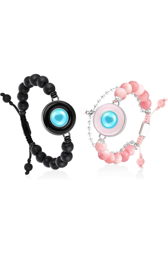 Long Distance Bracelets for Couples, Light up & Vibration Love , Stone Bracelet | Valentines Day Gifts for Him Her Women Men, One-to-One Pairing via App