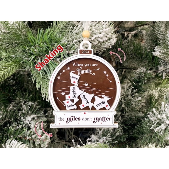 Long Distance Family Ornament, Custom State-to-State Christmas Ornament, Miles Don’t Matter Gift, 4D Shaker Holiday Keepsake, Moving Gift for Friends