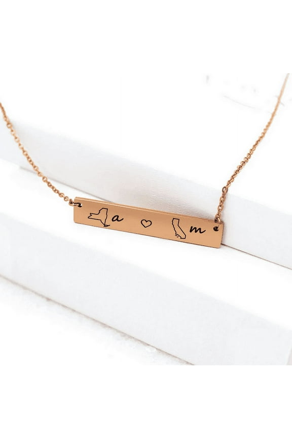 Long Distance Friendship Gift for Best Friend - States Necklace with 2 Initials - Best Friend Necklace - Moving Away Gift