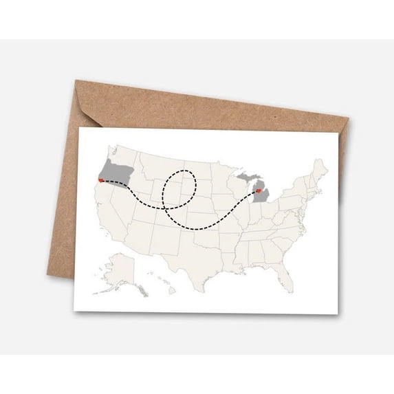 Long Distance Love Map Card – “Our Journey” Design – Perfect for Sending Messages to Loved Ones – Envelope Included, Blank Inside