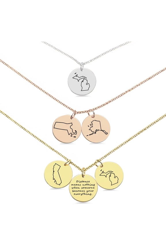 Long Distance Necklace – Friendship Necklace, Best Friend Gift, Moving Away Gift for Sister, State Necklace, Long Distance Gift for Her