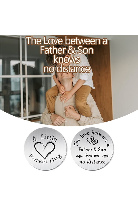 Long Distance Relationship Gifts for Father Dad Son Pocket Hug Token Keychain Gift for Daddy Son Stepfather Son Birthday Christmas Gifts for Dad Son Father In Law Men Boys With Leather Case