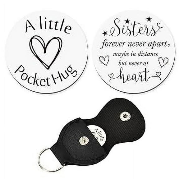 Long Distance Relationship Gifts for Sister Pocket Tokens Double Sided Big Little Sister Birthday Christmas Gift for Big Middle Lil Sis Gradaution Gifts with Leather Case