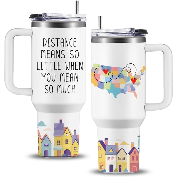 Long Distance Relationship Tumbler 40oz, Long Distance Relationship Gifts for His and Hers, Going Away Gifts for Girlfriend Boyfriend Couple, Birthday Christmas Anniversary I Love You Gift