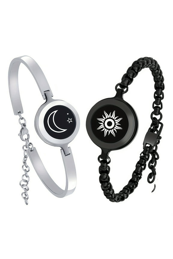 Long Distance Touch Bracelets for Couples - Smart Matching Set with Vibration & Light Alerts, Sun & Moon Design, Connection Gift for Boyfriend/Girlfriend