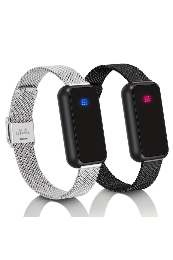 Long Distance Touch Bracelets for Couples, Smart Matching Vibration & Light Up Bracelet, Remote Connection Gift for Boyfriend Girlfriend Lovers, Black & Silvery Jewelry Set