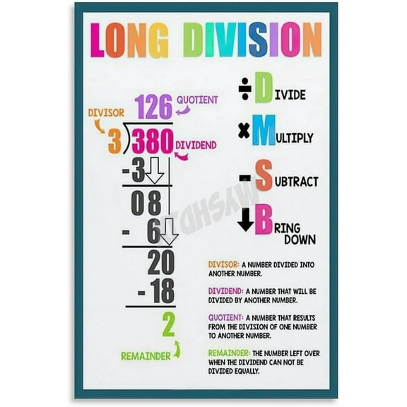 Long Division Poster Math Education Poster (5) Canvas Painting for Living Room Bedroom Decor