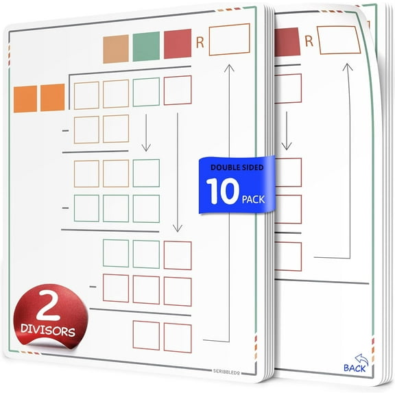 Scribbledo Long Division Practice Dry Erase Sheets, Math Manipulatives, 11 x 14, 10-Pack