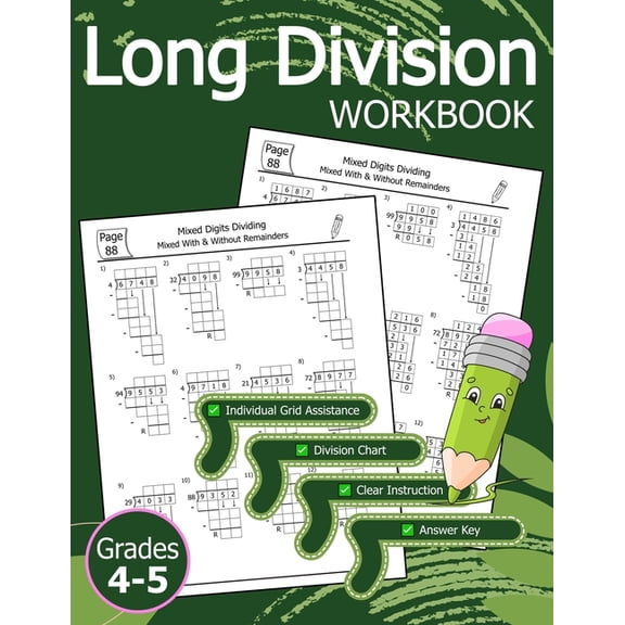 Long Division Workbook Grades 4-5: With and Without Remainders Dividing Practice for Kids Ages 9-12, (Paperback)
