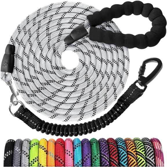 Long Dog Leash 150 FT: Heavy Duty Rope Leashes for Dogs Training with Swivel Lockable Hook Reflective Threads Bungee and Padded Handle - Dog Lead for Large Small Medium Dogs Outside Walking Hiking