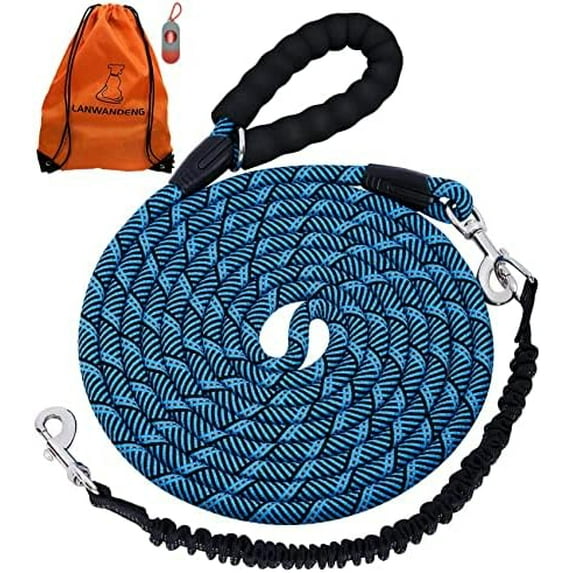 Long Dog Leash with Reflective Threads 15FT 20FT 30FT 50FT,Heavy Duty Bungee Dog Leashes for Small Medium Large Breed Dogs,Shock Absorbing Training Leash for Walking,Hunting,Camping&Yard