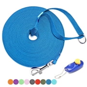 Long Dog Leash with Recall Clickers for Small, Medium and Large Dogs or Cats Training, Walking, Camping (20 Feet, Blue)